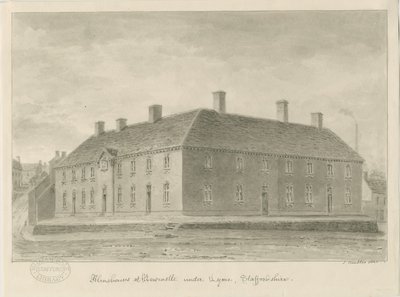 Newcastle-under-Lyme - Almshouses: seepiapiirros, 1840 tekijältä John Buckler
