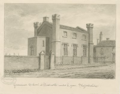 Newcastle-under-Lyme - Grammar School: seepiapesupiirustus, 1840 tekijältä John Buckler