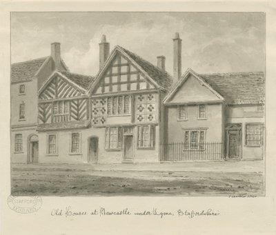 Newcastle-under-Lyme - Vanhat talot: seepiapiirros, 1840 tekijältä John Buckler