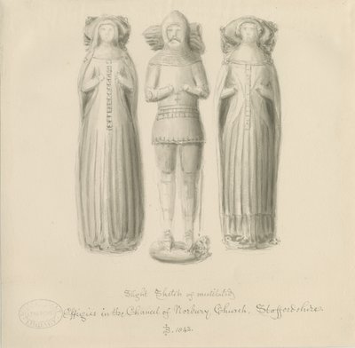 Norbury Church - Effigy [Sir Edward Botiler]: seepiapiirustus tekijältä John Buckler