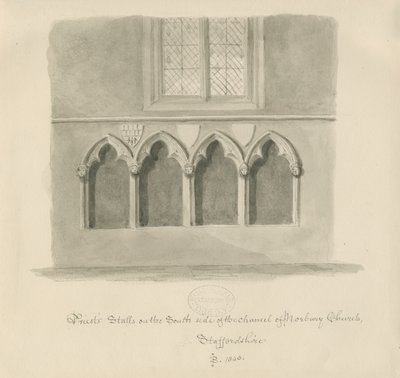 Norbury Church - Priests" -kojut: seepiapesupiirros, 1843 tekijältä John Buckler