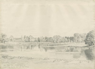 Patshull House - Puisto ja uima-allas: lyijykynäpiirros, 25. elokuuta 1820 tekijältä John Buckler