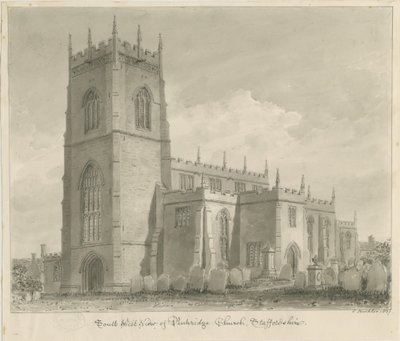 Penkridge Church: seepiapiirros, 1837 tekijältä John Buckler