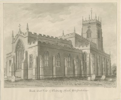Penkridge Church: seepiapiirros, 1837 tekijältä John Buckler
