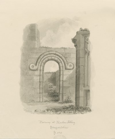 Ranton Abbey [Priory] - Oviaukon jäänteet: seepiapiirros tekijältä John Buckler