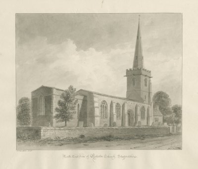 Rollestonin kirkko: seepiapiirros, 1848 tekijältä John Buckler