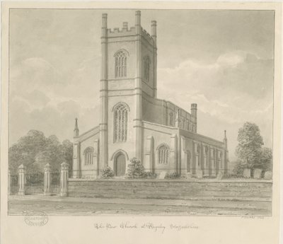 Rugeley Church (uusi): seepiapesupiirustus tekijältä John Buckler