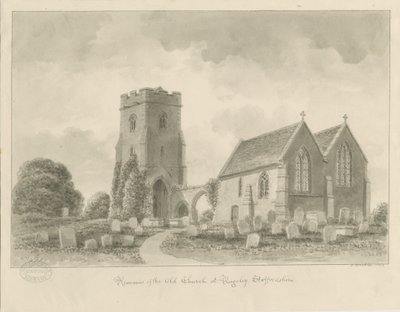 Rugeley Church (vanha): seepiapiirustus tekijältä John Buckler