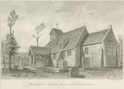 Rushton Spencer Church: seepiapesupiirros, 1844 tekijältä John Buckler