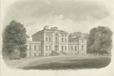 Sandon Hall: seepiapiirros (vinjetoitu) tekijältä John Buckler