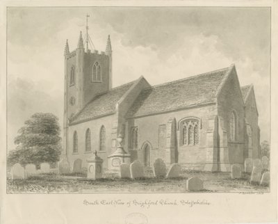 Seighford Church: seepiapesupiirustus, 1842 tekijältä John Buckler
