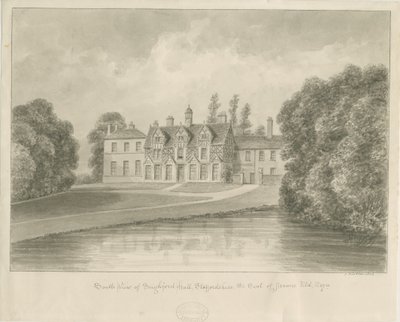 Seighford Hall: seepiapiirustus tekijältä John Buckler