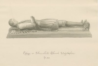 Shareshill Church - Monumentaalinen hahmo [Sir Humphrey Swynnertonille]: seepiapesupiirros tekijältä John Buckler
