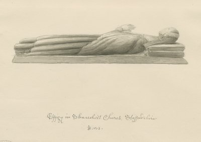Shareshill Church - Monumentaalinen hahmo [Cassandra Swynnerton]: seepiapesupiirros tekijältä John Buckler
