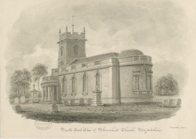 Shareshill Church: seepiapiirros, 1843 tekijältä John Buckler