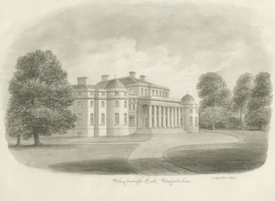 Shugborough Hall: seepiapiirustus, 1843 tekijältä John Buckler