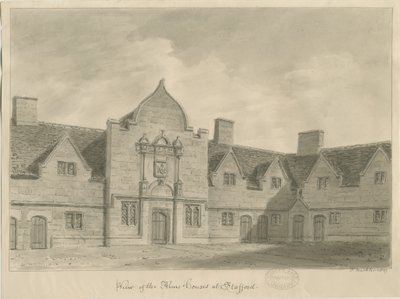 Stafford - Alms Houses: seepiapiirros, 1837 tekijältä John Buckler
