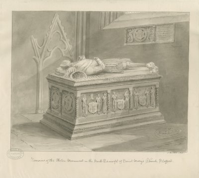 Stafford - Aston-monumentti Pyhän Marian kirkossa: seepiapiirros tekijältä John Buckler
