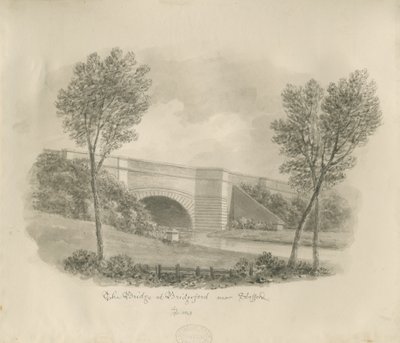 Stafford - Bridge at Bridgeford: seepiapiirustus tekijältä John Buckler