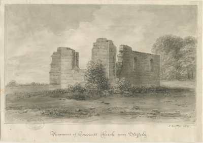 Stafford - Creswell Chapel: seepiapiirustus, 1837 tekijältä John Buckler