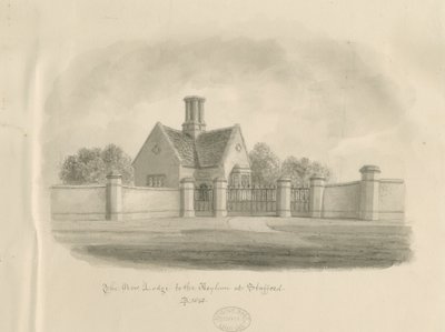 Stafford - Uusi majapaikka turvapaikalle: seepiapiirros, 1843 tekijältä John Buckler
