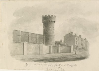 Stafford - Vankilan pyöreä torni: seepiapiirros, 1843 tekijältä John Buckler