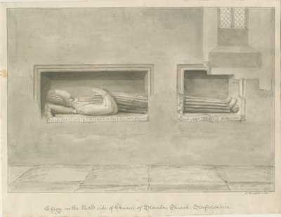 Standon Church - Wall Tomb [Nicholas Hydelle]: seepiapiirros tekijältä John Buckler