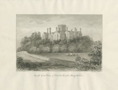 Stourton Castle: seepiapesupiirros, 1846 tekijältä John Buckler