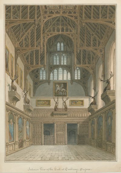 Sussex - Cowdray House - Hallin sisätilat tekijältä John Buckler
