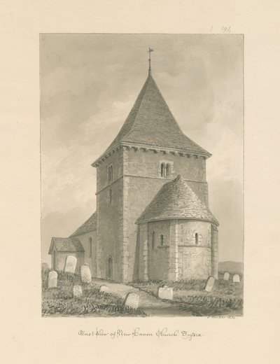 Sussex - Newhaven Church: seepiapiirustus, 1830 tekijältä John Buckler