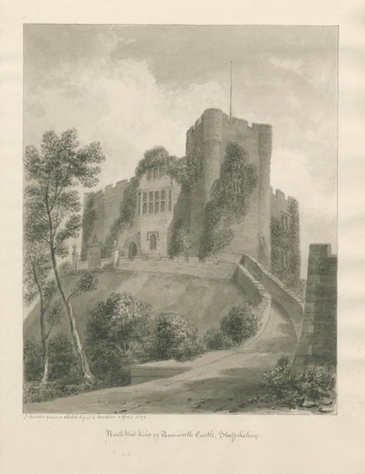 Tamworth Castle: seepiapiirustus, huhtikuu 1849 (piirustus) tekijältä John Buckler