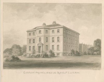 Teddesley Hall: seepiapesupiirustus, 1841 tekijältä John Buckler