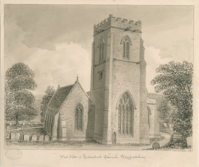 Tettenhallin kirkko: seepiapesupiirustus, 1837 tekijältä John Buckler