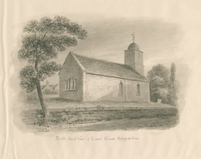 Tixall Church: seepiapesupiirros, nd [?1841] tekijältä John Buckler