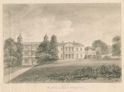 Tixall Hall ja Gatehouse: seepiapesupiirustus, 1842 tekijältä John Buckler