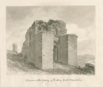 Tutbury Castle - Gatewayn jäänteet: seepiapesupiirros tekijältä John Buckler
