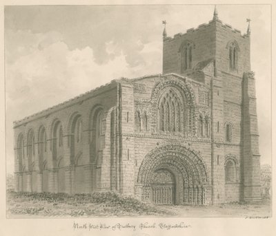 Tutbury Priory Church: seepiapiirustus tekijältä John Buckler