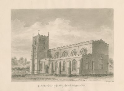 Tutbury Priory Church: seepiapesupiirros, 1812 tekijältä John Buckler