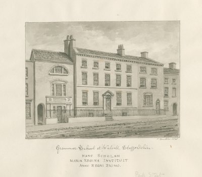 Walsall Town - Grammar School: seepiapesupiirustus, 1845 tekijältä John Buckler
