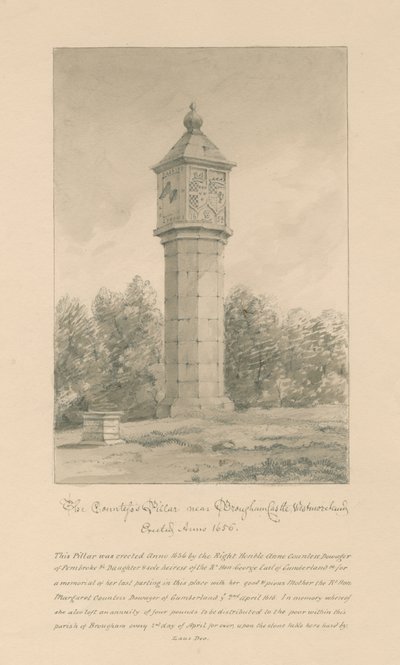 Westmorland - Broughamin linna - Kreivitärpilari: seepiapiirros, 1800 tekijältä John Buckler