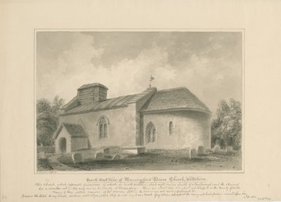 Wiltshire - Manningford Bruce Church: seepiapiirustus, 1806 tekijältä John Buckler