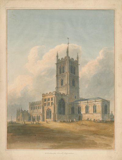 Wolverhampton - Pyhän Pietarin kirkko: akvarellimaalaus, 1844 tekijältä John Buckler