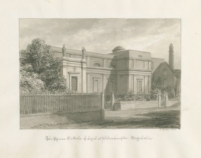 Wolverhampton - Roomalaiskatolinen kappeli: seepiapiirros tekijältä John Buckler