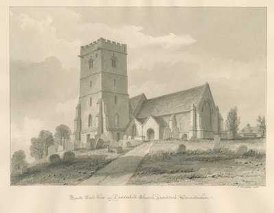 Worcestershire - Droitwich - Dodderhillin kirkko: seepiapiirros tekijältä John Buckler