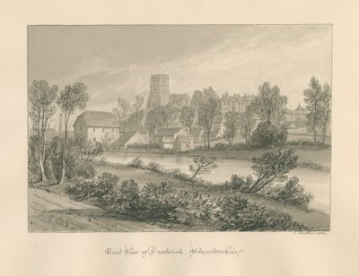 Worcestershire - Droitwich - Itäinen kaupunkinäkymä: seepiapiirros, 1833 tekijältä John Buckler