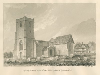 Worcestershire - Droitwich - Pyhän Pietarin kirkko: seepiapiirros, 1833 tekijältä John Buckler