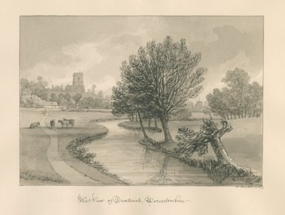 Worcestershire - Droitwich - Länsinäkymä kaupunkiin: seepiapiirros, 1833 tekijältä John Buckler