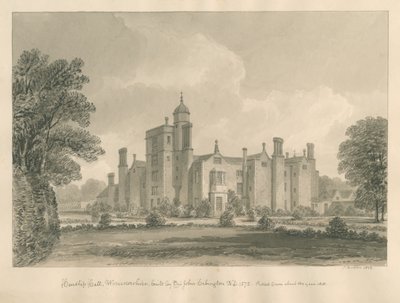 Worcestershire - Hindlip Hall: seepiapiirustus, 1833 tekijältä John Buckler