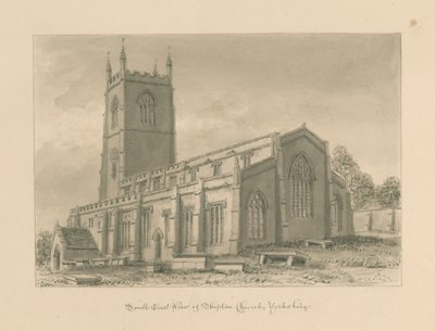 Yorkshire - Skipton Church: seepiapiirustus, 1818 tekijältä John Buckler
