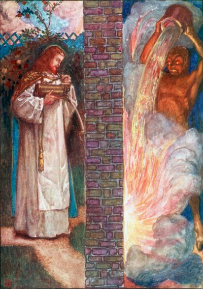 Kristus ja paholainen (värilitografia) tekijältä John Byam Liston Shaw
